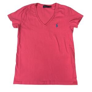 Polo Ralph Lauren Shirt V-Neck Short Sleeve Tee Pink Women's S Casual Knit Top‎